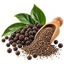 Black peppercorns and ground black pepper
