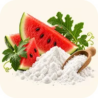 Watermelon slices next to white L-citrulline powder